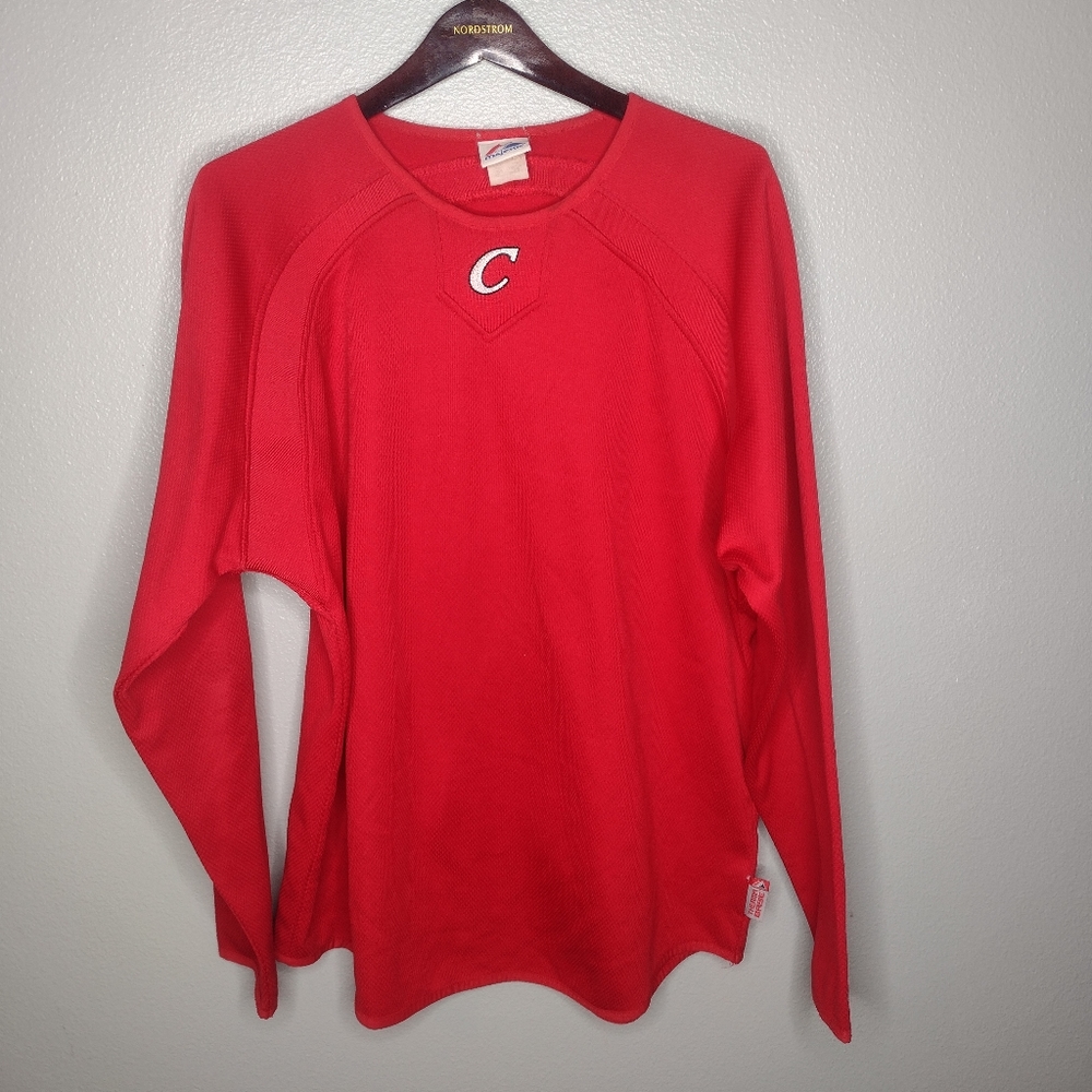 Majestic St Louis Cardinals Top Shirt Jersey Red L/S Baseball Activewear V
